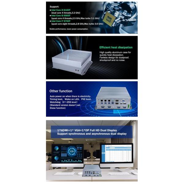 I3 6100T Quad Core Fanless Industrial Mini PC With 12V DC Power Supply And 64G SSD