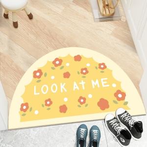 Cartoon Flower Polyester Fiber Floor Carpet Rug Half Circular