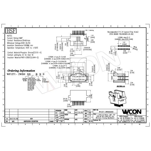 1.27mm Pitch Wafer Connector Board To Wire Connectors Wafer Both Sides Have Ears Without Fixed Film