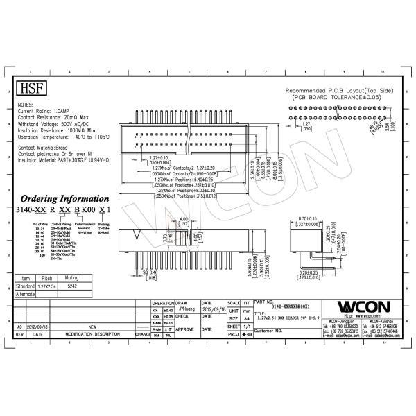 1.27* 2.54 Mm Pitch Header 2*15P H=5.9 Gold Plated Sample Free DIP PA9T