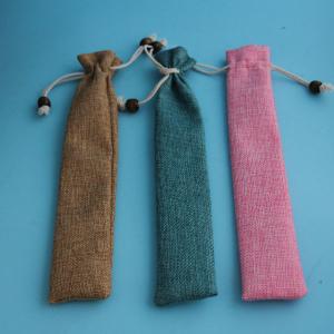 Cute Pen Biodegradable Jute Bags , Eco Friendly Round Drawstring Pouch