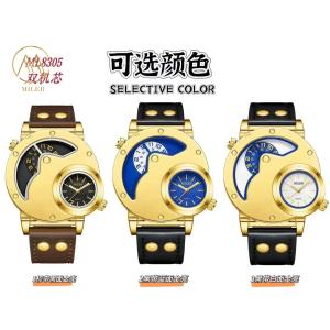 Three Dial Colors Option Men Quartz Wrist Watch with Denim Leather Strap