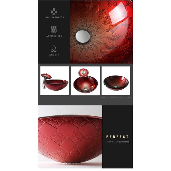 Sanitary Wares Decorative Waterfall Faucet Glass Sink for Bathroom Wash Basin