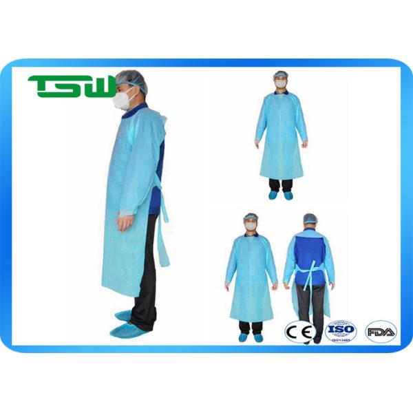 Buy Blue Waterproof 0.16mm CPE Disposable Gown With Sleeve at wholesale prices