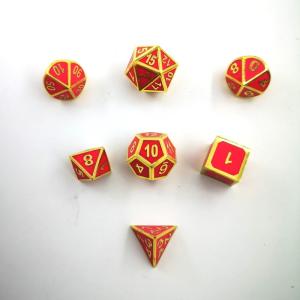 Polished Finish Stock Metal Dice Set For DnD Gold Plating With Red Color