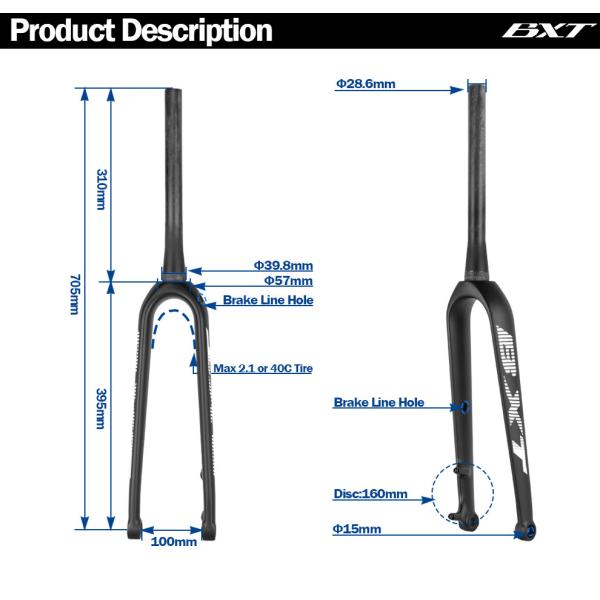 700C Carbon Mountain Bike Fork Disc Brake Carbon Gravel Fork 27.5