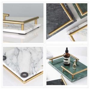 Honed Marble Rectangular Tray With Gold Metal Handle