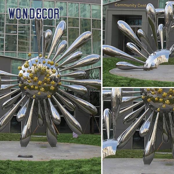 Large scale art blooming flower stainless steel sculpture in the square