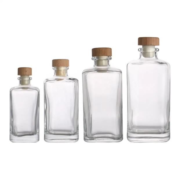 Round Glass Liquor Wine Whisky Tequila Vodka Bottle with Cork 100ml 200ml 250ml 300ml