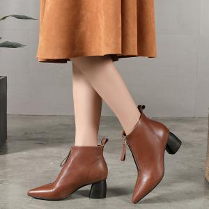 S324 Simple Top Layer Cowhide Pointed High-Heeled Women'S Short Boots, All-Match