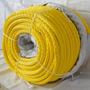 China Yellow Color 12 Strand UHMWPE Braided Rope With Spliced Eye 26mmx250m on sale