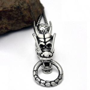 Fashion 925 Silver Plated Men's Stainless Steel Rope Chain Dragon Pendant