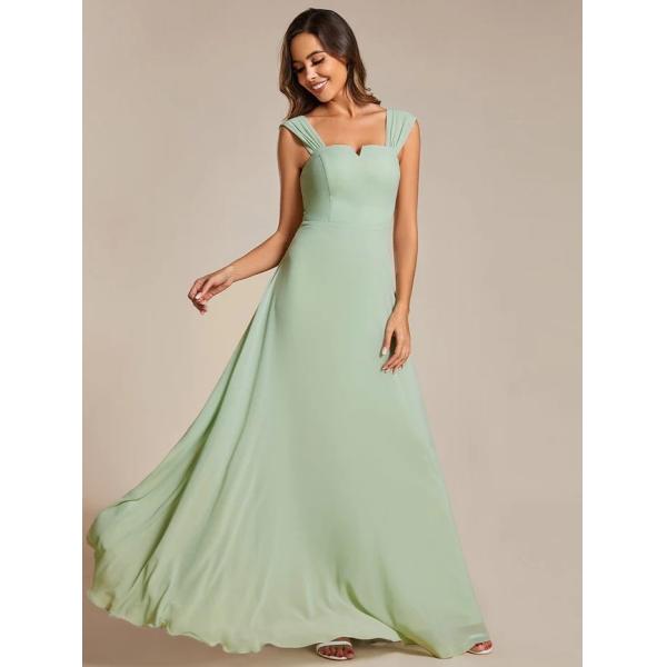 Empire High-waisted Sleeveless Cap Sleeve Square Neck Invisible Zipper Mint Green Chiffon Bridesmaid Dress