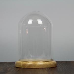 Oak Base D20 X H23cm Borosilicate Clear Glass Dome Cloche
