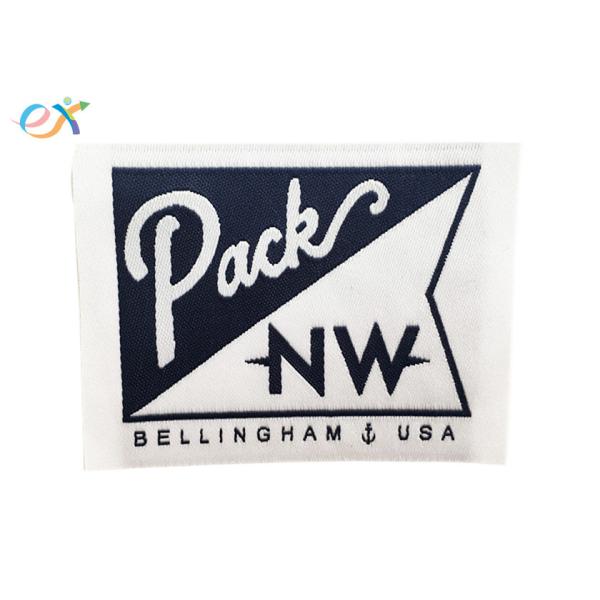 Polyester Fabric Rectangle Paper Coated Woven Patches Size Customized With Laser