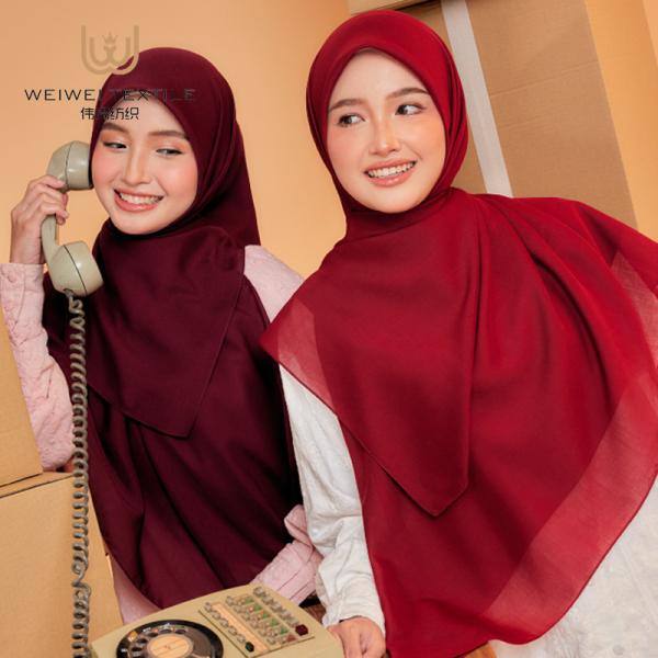 High Quality Tudung Bawal Solid Breathable Square Muslim Women Spring Summer Ethnically Inspired Scarf Shawl Cotton Voile Hijab