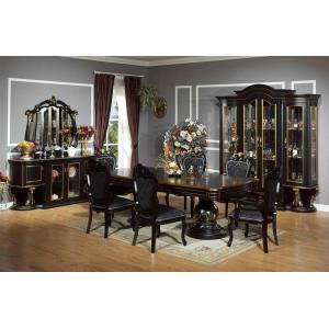 6 Seat Black Round Luxury Wood Dining Room Sets Solid Wood Dining Table And