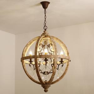 Retro Chandelier Lighting Industrial Hanging Pendant Lamp Globe Wooden