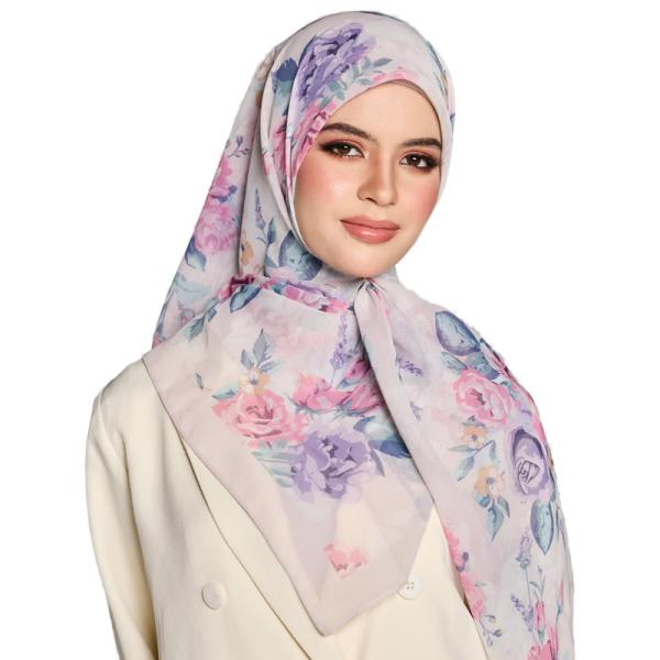 Cotton Voile Floral Design Hijab for Muslim Women Square Party Headscarf Tudung Bawal Spring Season Traditional Scarves Shawls