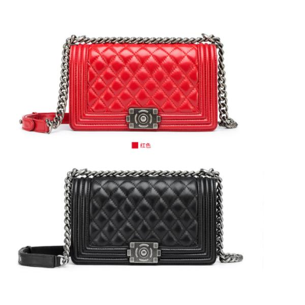 Quilted Chain Crossbody Shoulder Bag / Genuine Leather Sheepskin Bag For Women
