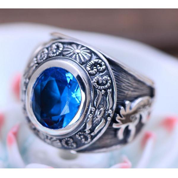 Vintage Jewelty Sterling Silver Blue Cubic Zircon Men Ring (XH053342W)