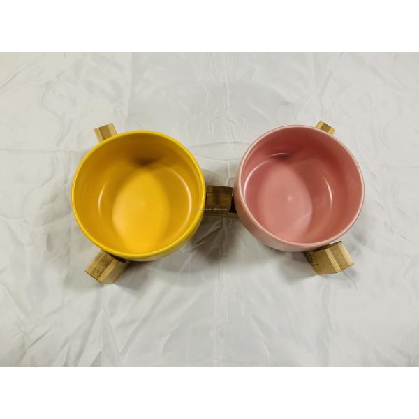 Sustainable Bamboo 2 In 1 Design Sturdy Anti-Rollover Pet Dog Bowl Holder for Your Living Room