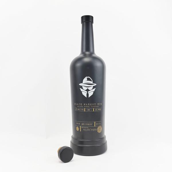 Glass Collar Matte Black Empty Vodka Gin Bottle with Stopper 500ml 700ml 750ml