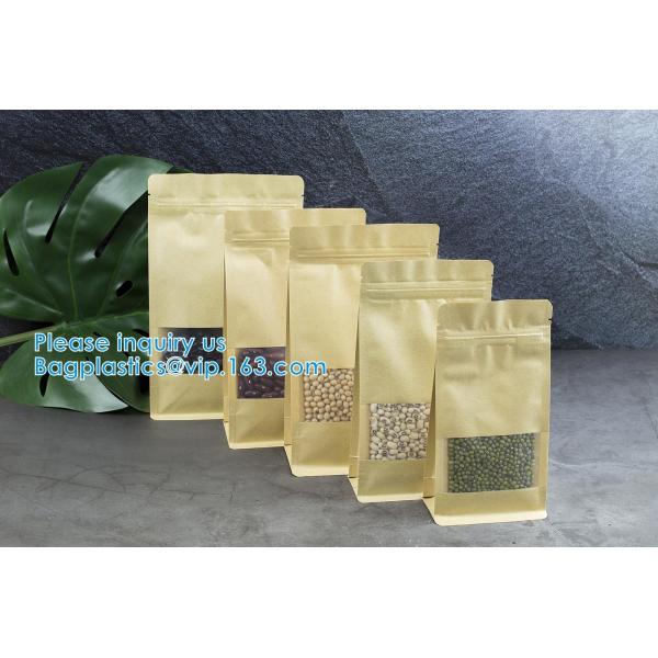 Buy White Kraft Paper Stand Up Zipper Pouches Aluminum Foil High Barrier Quad Seal Bag For Food Package at wholesale prices