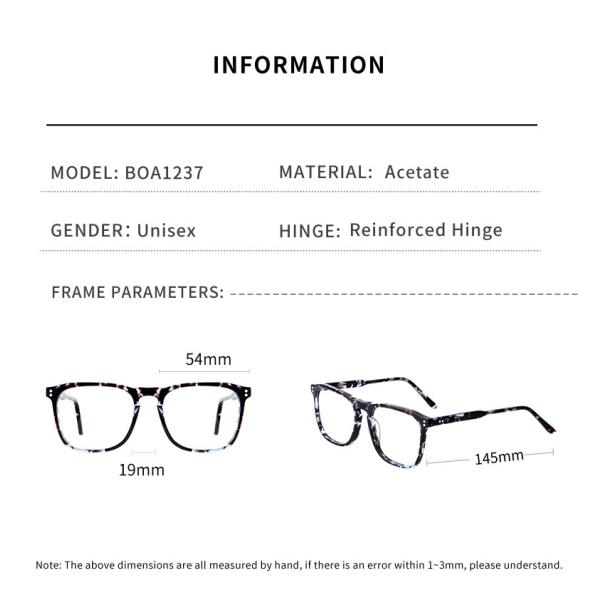 Square Acetate Non Prescription Glasses Optical Frames For Men And Women