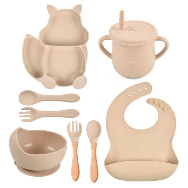 Buy Squirrel 100% Silicone Plates And Bowls Bib Set 8 Piece Eco Friendly at wholesale prices