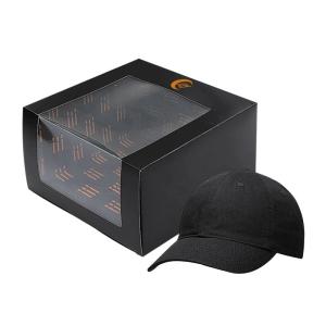 Black Tuck Top Boxes Retail Paper Box Packaging For Baseball Cap With Display