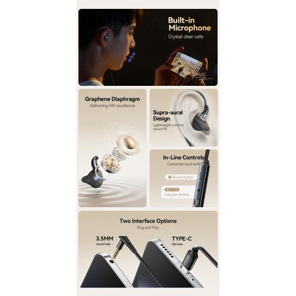 ESSAGER G62 In-Ear USB Type C Jack Aux 3.5mm Earphone Earbuds Wired Connection with OEM/ODM