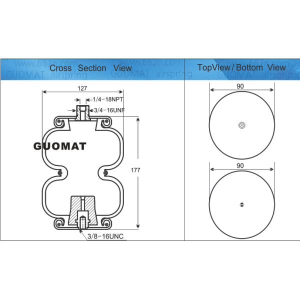 177mm Suspension Air Springs Double Convoluted Air Actuator Cross Air Lift 58615 1/4-18NPT