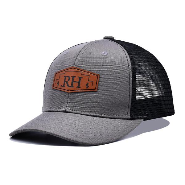Buy Customizable Cotton-Front Trucker Cap with Sweatband Custom Lether Patch at wholesale prices