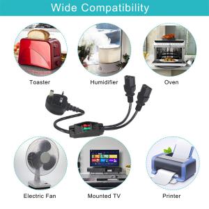 UK Plug 2xC13 Y Splitter Power Cord 7A 0.8M Black White