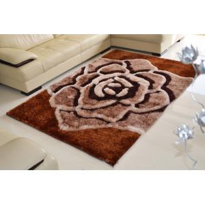 3D Rose Flower Polyester Silk Pink or Brown Color Shaggy Carpet Area Rug(3115)
