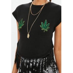 Tall Black Leaf Placement Clothing T Shirt Women