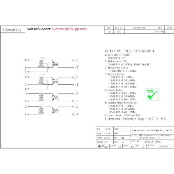 XFGIB100APOL-COMBO1-1S 1000Base-T Magjack LPJG4810NNL Made in China
