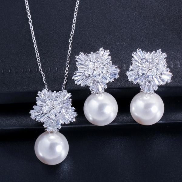 Women's Jewelry Set Wedding Party Water drop Red CZ Crystal Necklace Earrings