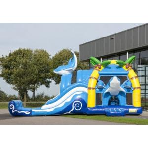 2 In 1 Dolphin Big Bouncy Castles Inflatable With Wacky Dual Slide For Amucement