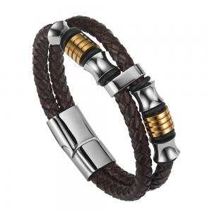 Quality High quality body jewelry double stainless steel woven leather bracelet with magnetic clasp for sale