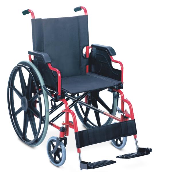 Colored Frame Affordable Manual Folding Wheelchair Solid Rear Front Casters