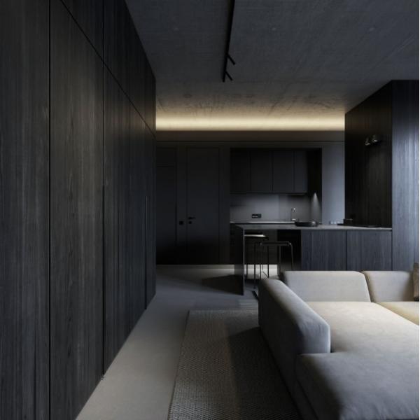 Apartment Black Wood Grain Kitchen Cabinets Melamine Dark Grey Wood Grain Kitchen Cabinets