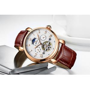 Genuine Leather Mens Winner Automatic Mechanical Watch Moon Phase Automatic