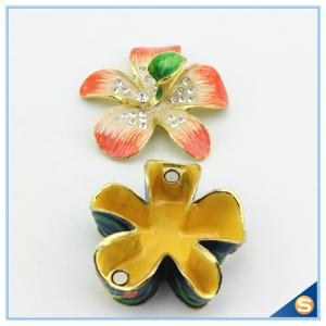 Metal Material Beautiful Flower Shape Crystal Trinket Box SCJ564