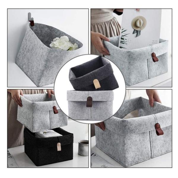 25*25*18cm Grey Felt Storage Basket Wonderful Design With Leather Handles