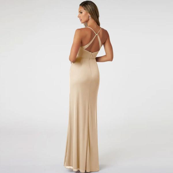 Beautiful Sheath Spaghetti Straps Long Chiffon Bridesmaid Dress Sweetheart Spaghetti Straps Sheath Backless Keyhole