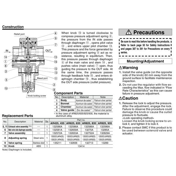 SMC AR925-20 AR925-20G AR935-20 AR935-20G AR825-14 AR825-14G AR835-14 AR835-14G AR625-10 AR625-10G AR635-10 AR Pressure Regulator
