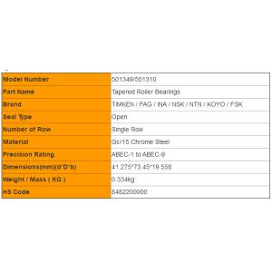 Gcr15 Chrome Steel Tapered Roller Bearing LM501349 / LM501310