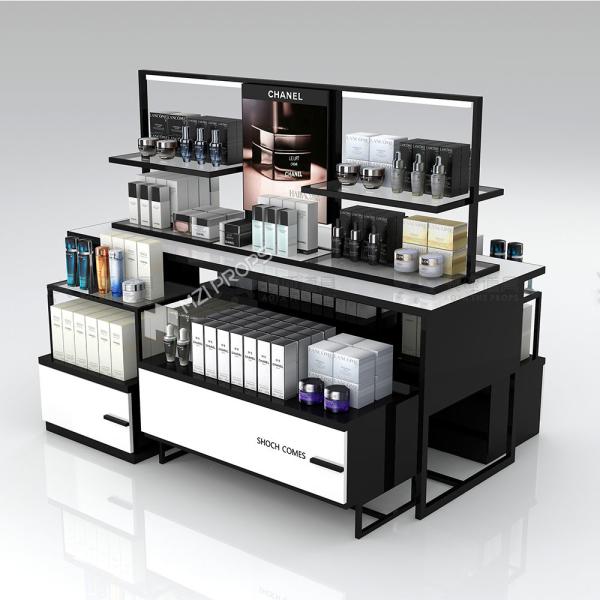 Buy Black and White Painted Wooden Cabinet Beauty Store Display Stand with Light Strips for Cosmetic Store Display Furniture at wholesale prices